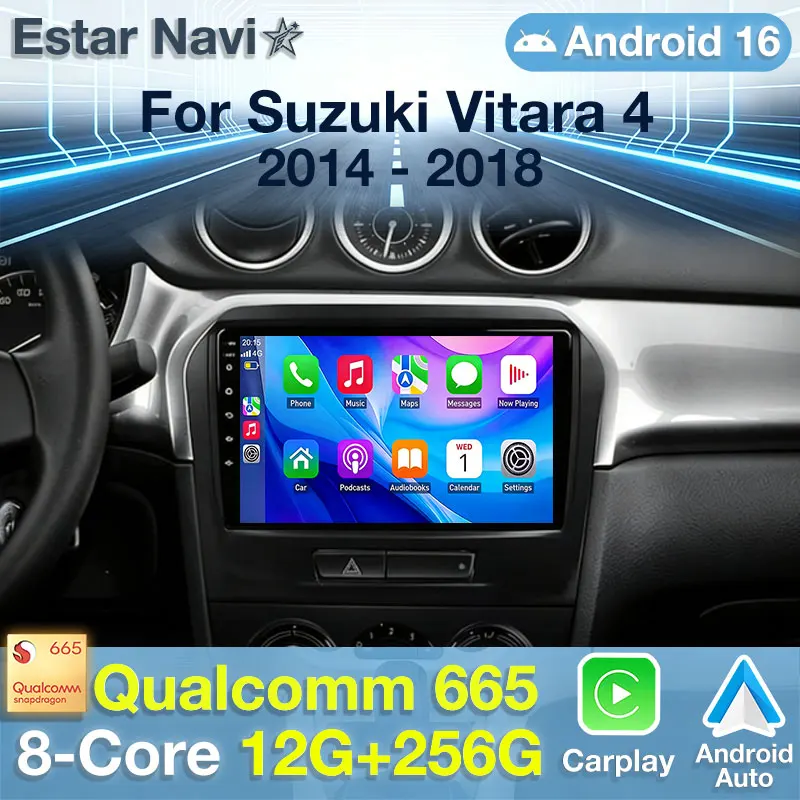 Radio para Auto con Android 16 para Suzuki Vitara 4 2014-2018, Reproductor Multimedia GPS, Unidad Principal Navi, Cámara 360, Carplay Inalámbrico, Video para Auto