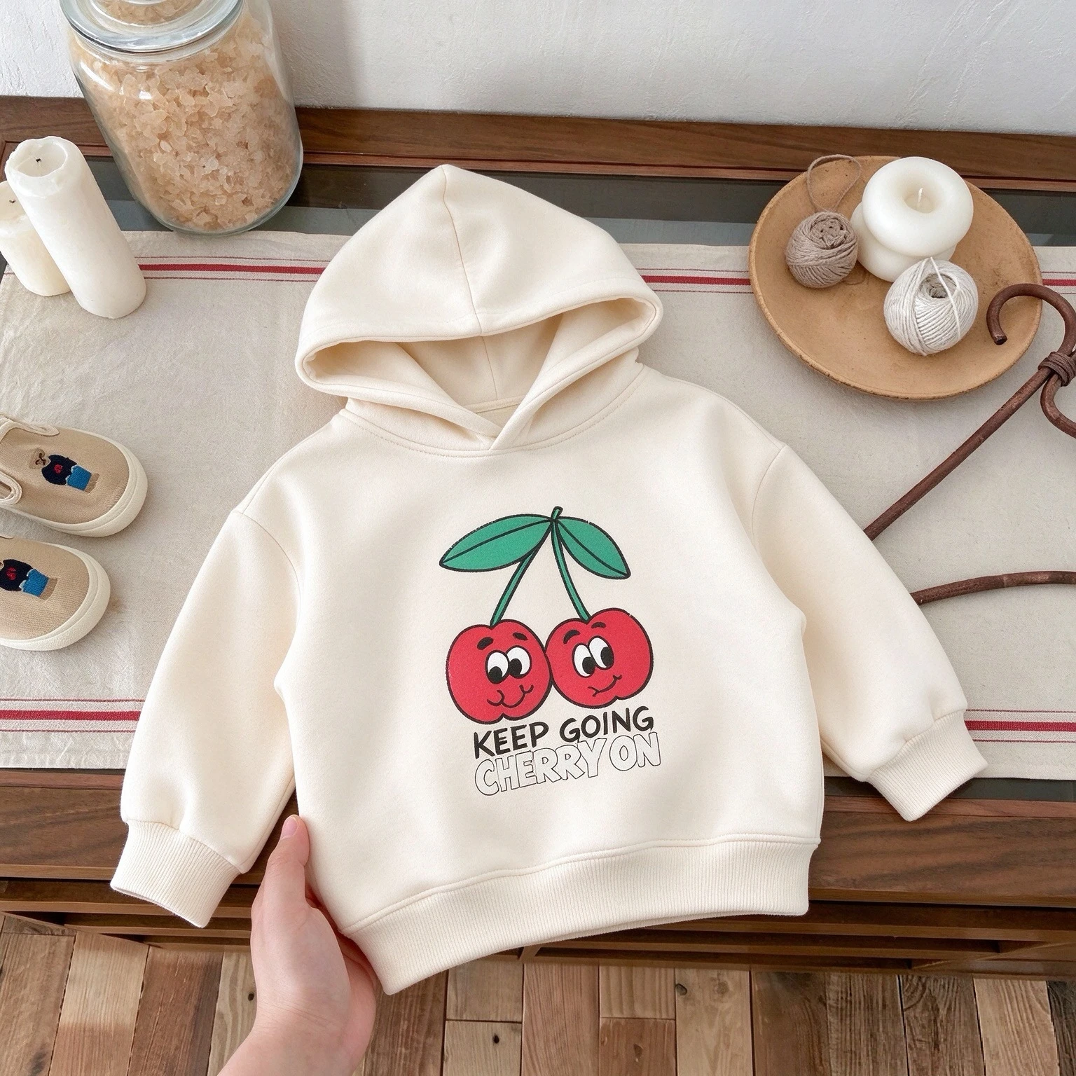 Apple Pattern Kids Hoodies Autumn Clothing Simple Fashion Korean Children Long Sleeve Hooded Sweatshirts Tops Baby Girls Clothes - view 5