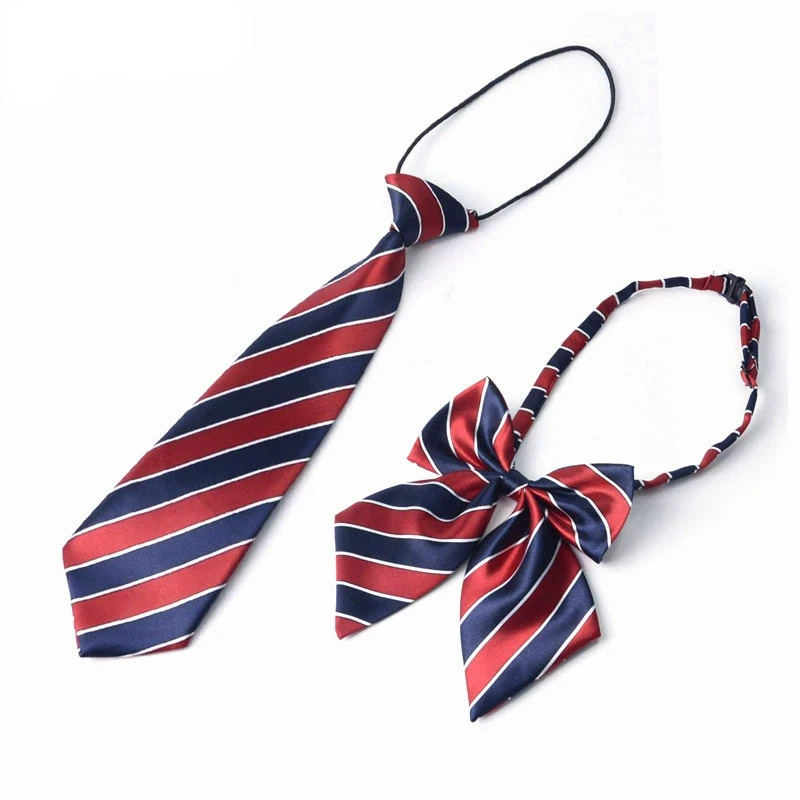 Kindergarten Student Navy Red Lazy Tie Fashion Striped Bowties Boy Girl Adjustable Neckties 3-12 Years Old School Uniform Cravat