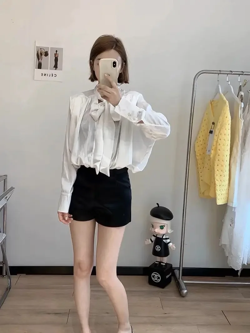 

Ele Loose Satin Sa irt Dr Women's Spring Autumn Design Sense Breathable Long Sve Stand Collar Pure Color