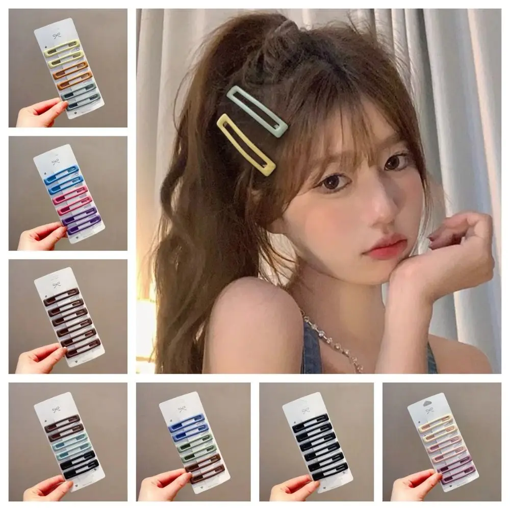 6 ชิ้น/เซ็ตขนาดใหญ่สไตล์เกาหลีสี่เหลี่ยมผืนผ้า Hairpins โลหะสีทึบเรขาคณิต Barrettes ผมคลิปเรขาคณิตทุกวัน