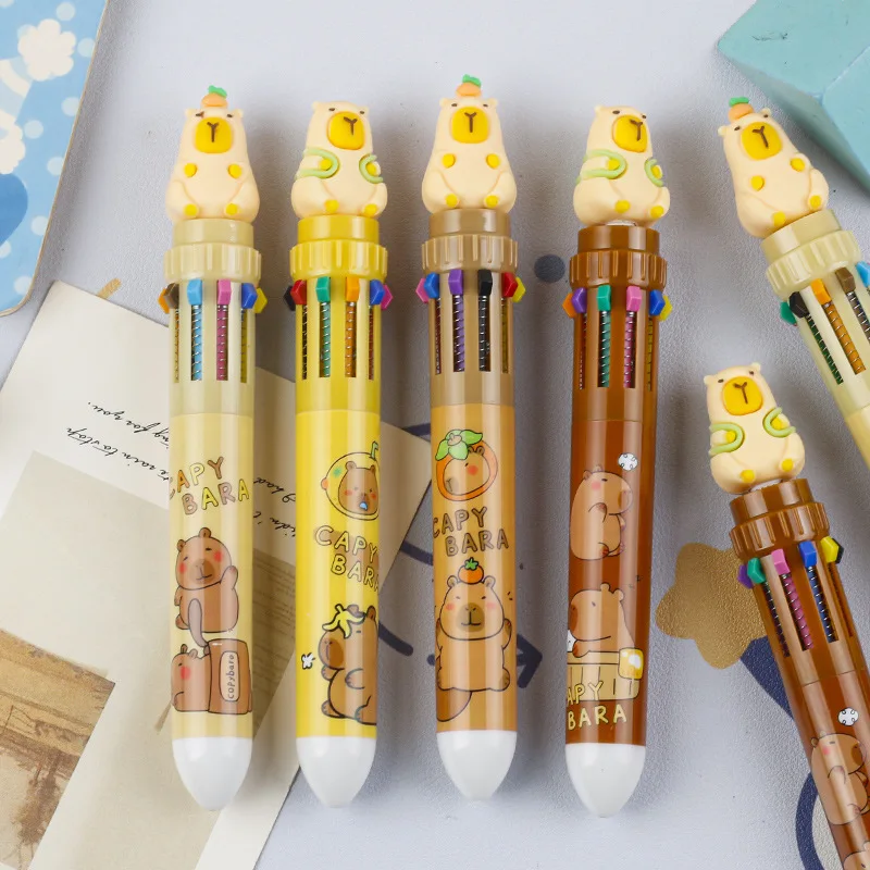 24Pcs Wholesale creative kapibara pressing ten-color ballpoint pen novelty capybara series student high-value stationery