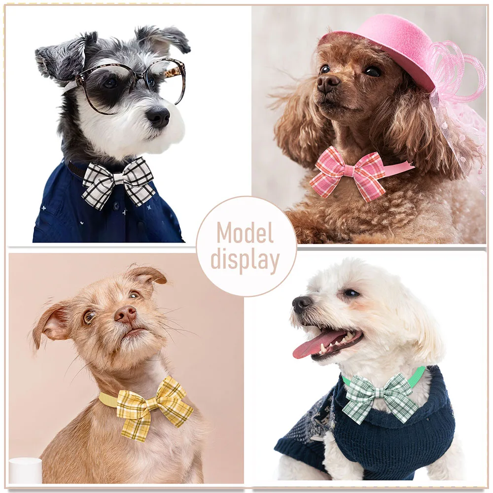 10PCS Adjustable Pet Bowtie For Dogs Classic Plaid Printed Dog Bow Tie Handmade Pet Dog Bowtie Pet Grooming Accessories