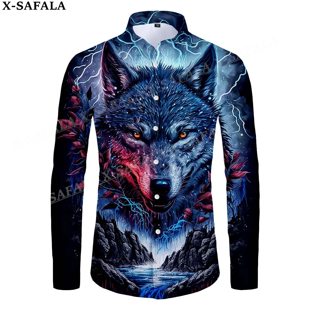 Native Dark  Wolf Moon Dream Catcher 3D Print Men's Luxury Shirt Turn-down Collar Buttoned Up Long Sleeve Tops Hip Hop Tee-3