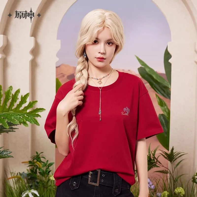 [정품] Kaveh 티셔츠 MiHoYo 공식 Genshin Impact Kaveh 테마 인상 시리즈 반팔 코스프레 Sumeru 생일 선물