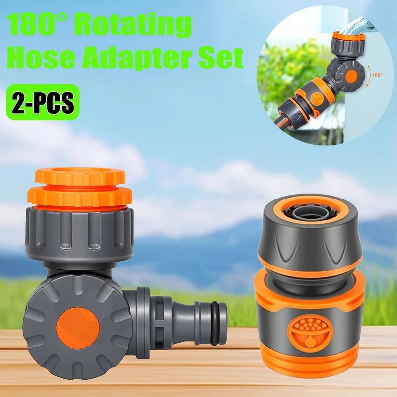 2Set 180° Rotating Garden Hose Quick Connector Set, Quick Connect Rotatable Hose Adapter Set, Faucet Quick Connector, Universal