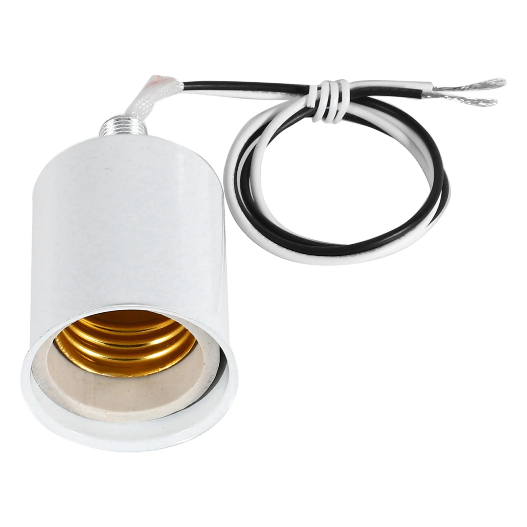 4X E27 Ceramic Screw Base Round LED Light Bulb Lamp Socket Holder Adapter Metal Lamp Holder with Wire White