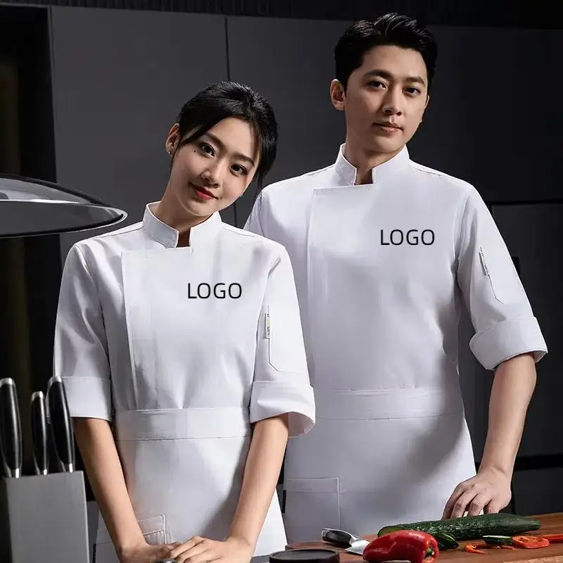 Summer Breathable Short Sleeve Chef Uniform Work Uniform Men Women Embroidery Name Print Logo Shirt Jacket Cake Shop Kitchen