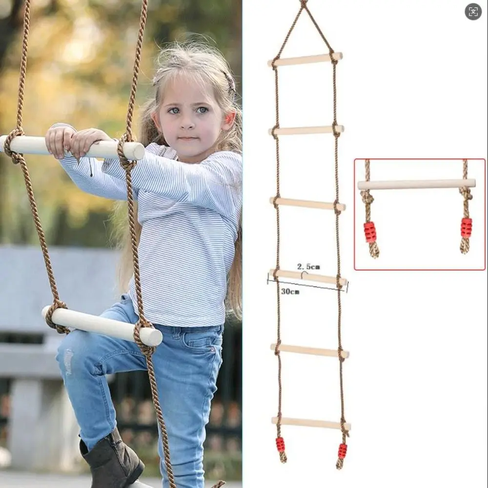 

Swing Rope Climbing Ladder Toy Wooden with Platforms Children's Hanging Rope Outdoor Furniture Funny Wooden Rope Ladder