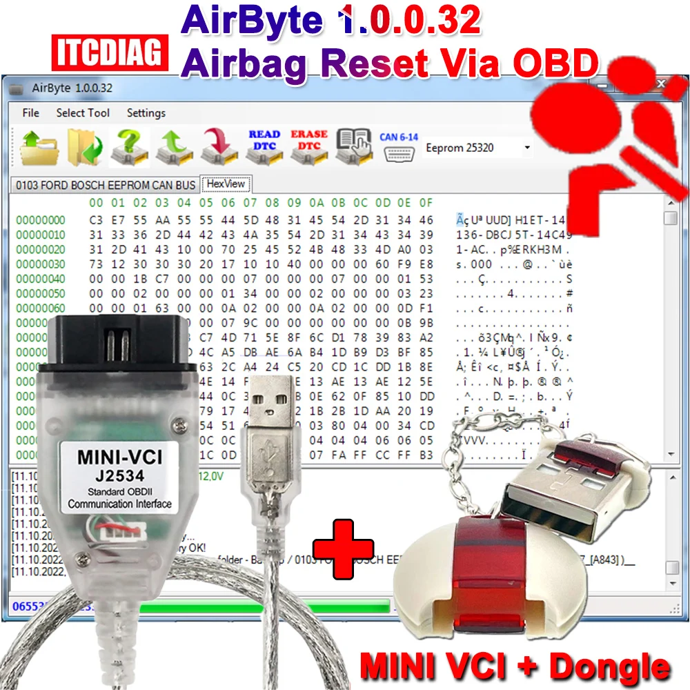 AirByte J2534 FULL 1.0.0.32 Software With Dongle Cleaning Crash Data in SRS ECUs via J2534 adapter Work with MVCI SM2 Open Port2