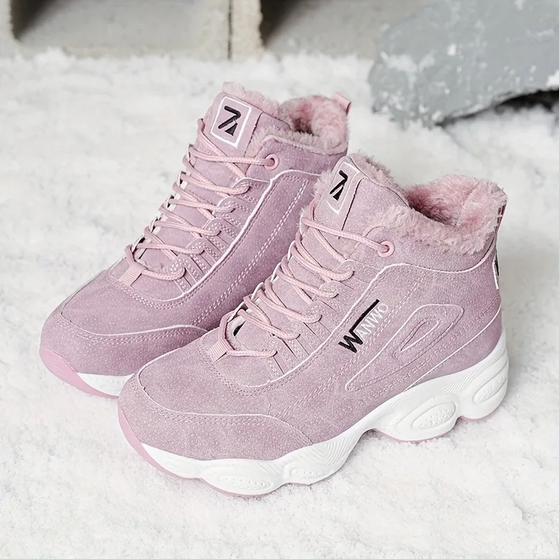 أحذية نسائية قطنية مخملية جديدة لعام 2025، أحذية رياضية كاجوال متعددة الاستخدامات لزيادة الارتفاع الداخلي، أحذية رياضية مضادة للانزلاق ودافئة للثلج #4