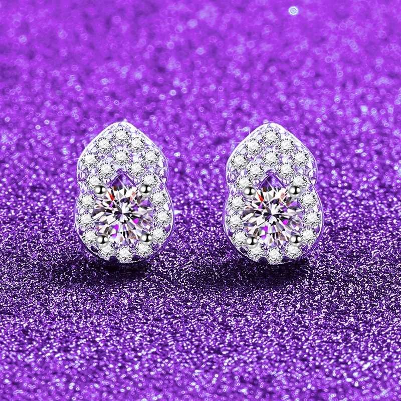 

S925 Silver White Gold Plated 0.2CT D Color Moissanite Lucky Gourd Stud Earrings for Women, Exquisite Jewelry.