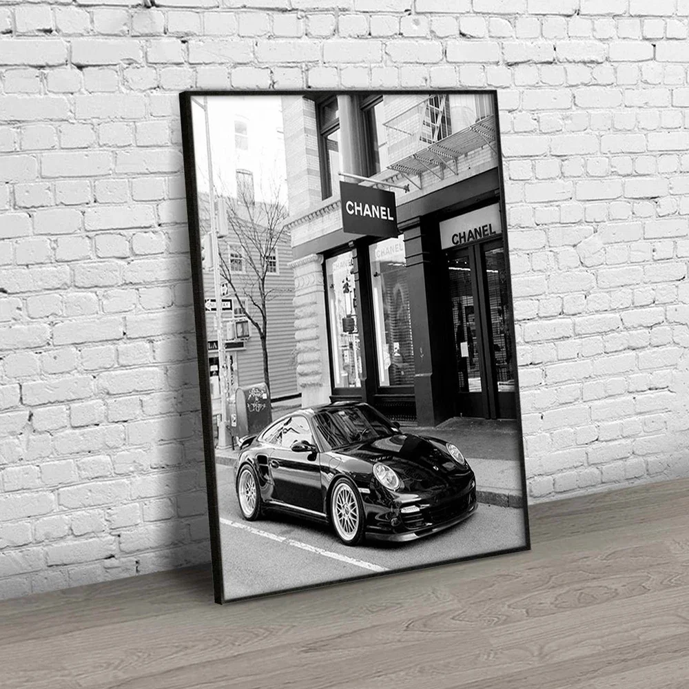 Supercar 911 Vintage Black and White Luxury Store Wall Art, HD Canvas Print Poster, Home, Living Room, Room Decor