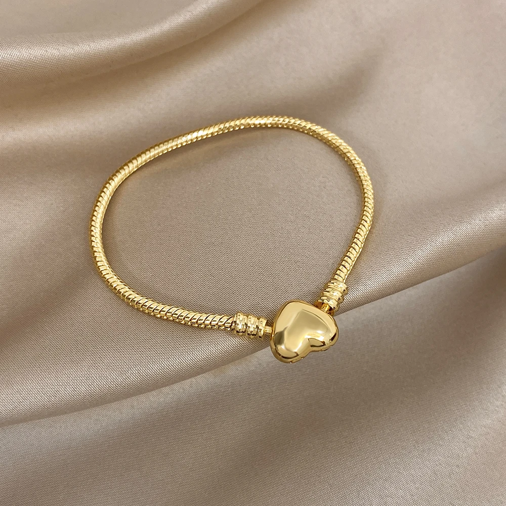 Valentine's Day Gift Classic Stainless Steel Heart Bracelet for Women Men Punk Chunky Gold Color Snake Bone Thick Chain Bracelet