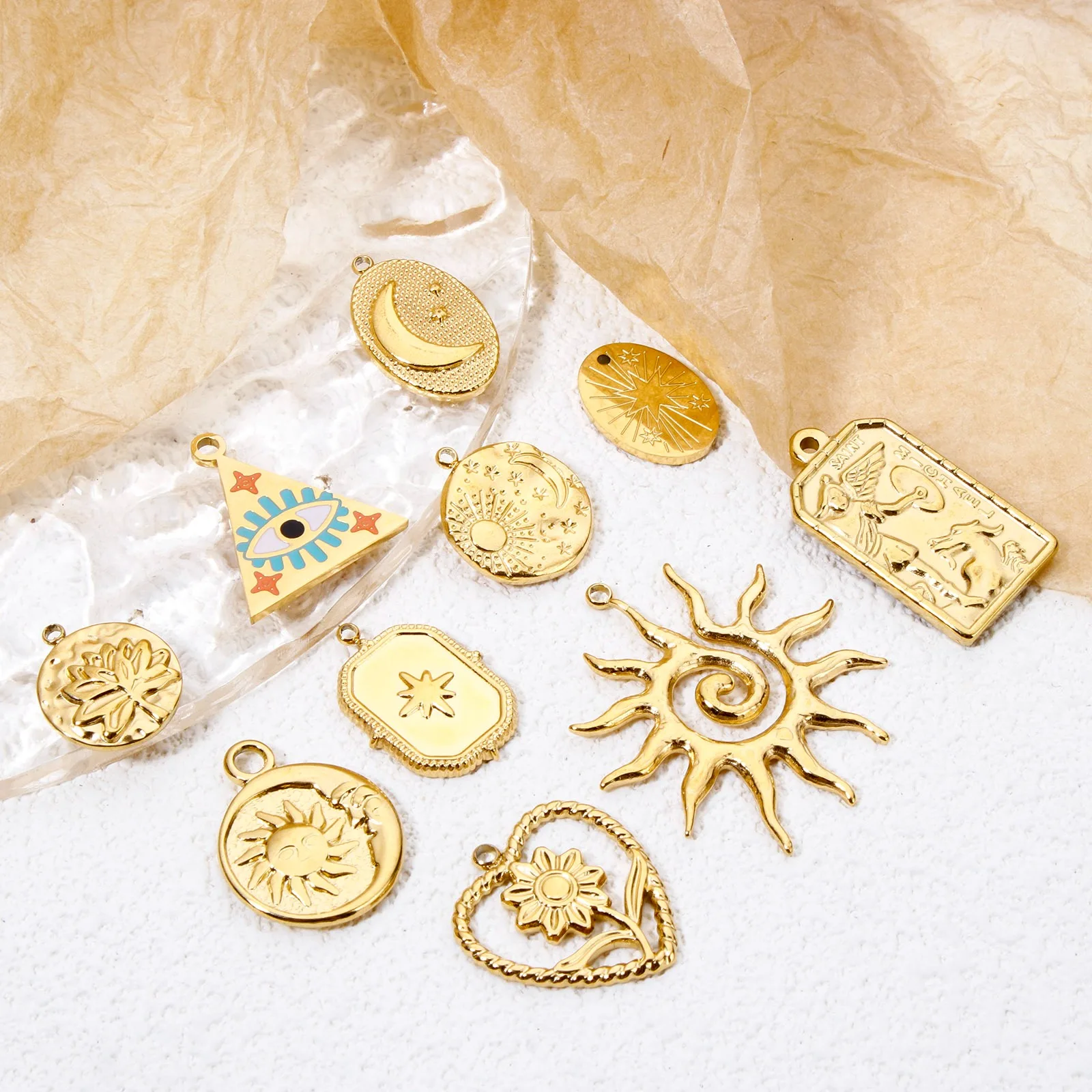 2 PCs 304 Stainless Steel Charms Universe Series Gold Plated Sun Star Pendants DIY Necklace Women Jewelry Findings