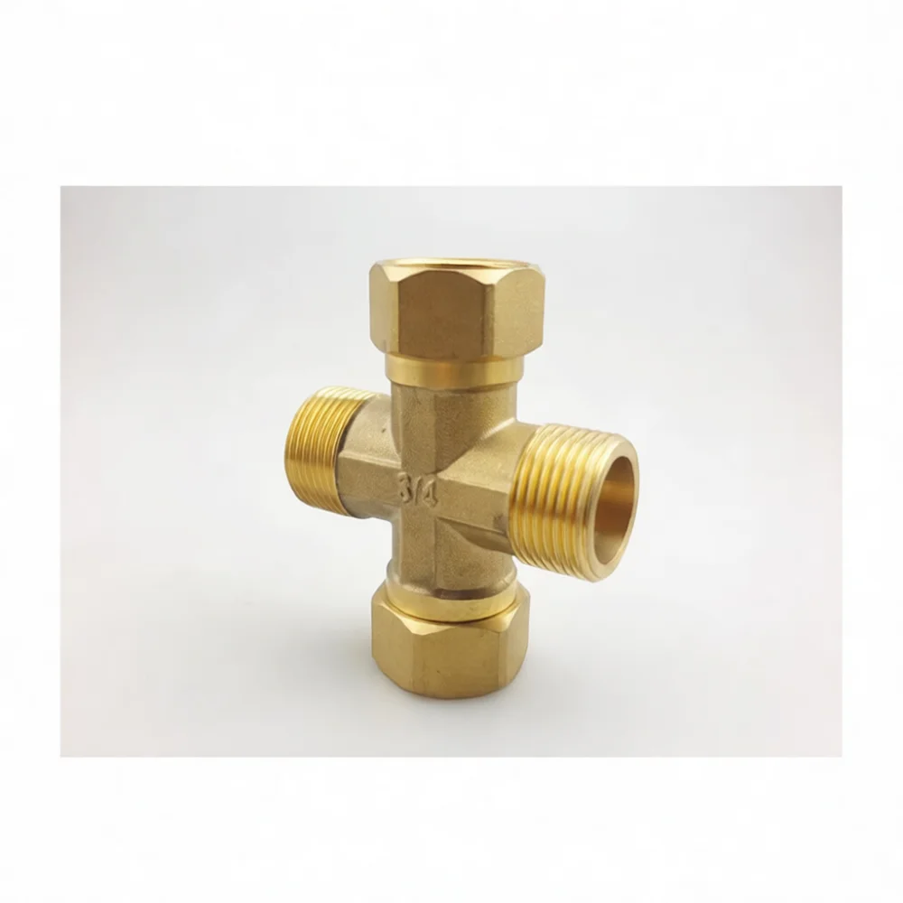 Premium Brass Pipe Connector G3/4 Cross Fitting Threaded Adapter For Water System Plumbing Repair Installation