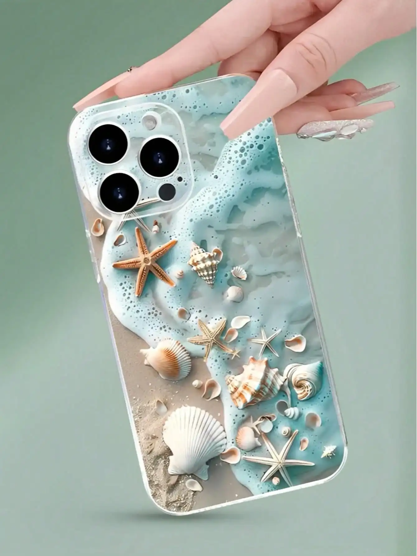 Funda para Teléfono con Diseño de Conchas y Olas de Playa, Compatible con iPhone 17, 17 AIR, 16, 15, 14, 13, 12, 11, PRO MAX, X, XS, PLUS, Compatible con Galaxy S21/22/23/24/25 Ultra/FE+, A73/72/71/55/54/53/52/51/35/34/33/25/24/22/16/15/14/13/12