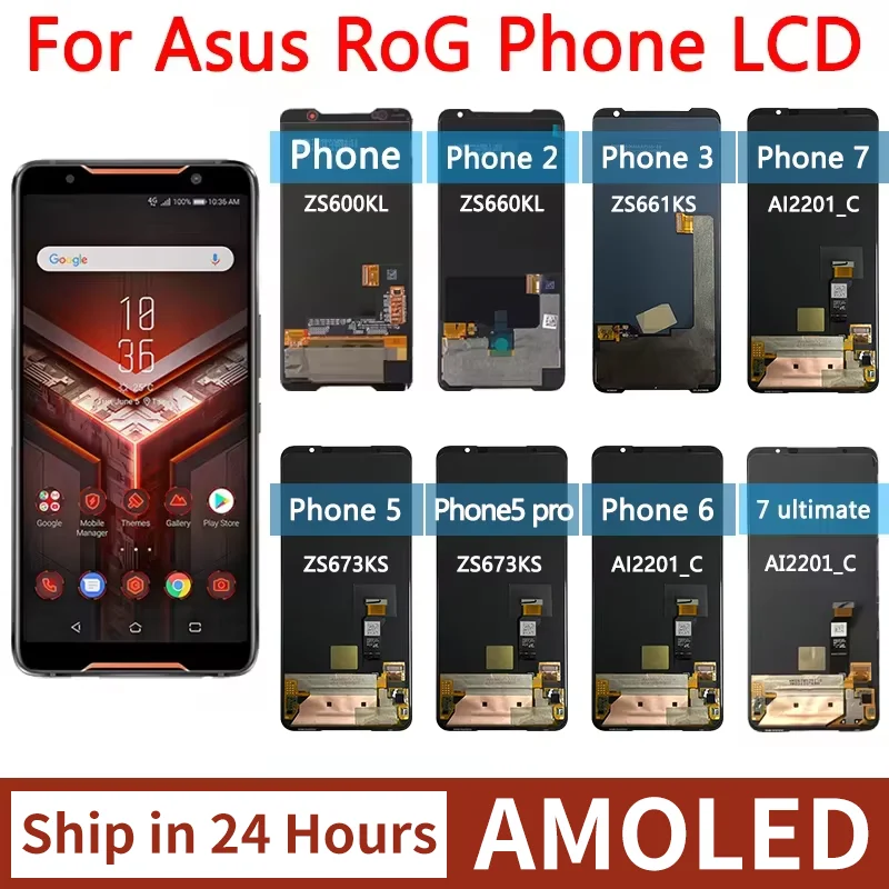 AMOLED ROG سلسلة شاشة ل ASUS ROG الهاتف 1 2 3 5 5s 5s Pro 5 Pro 6 6 Pro 7 7 في نهاية المطاف LCD مجموعة المحولات الرقمية لشاشة تعمل بلمس