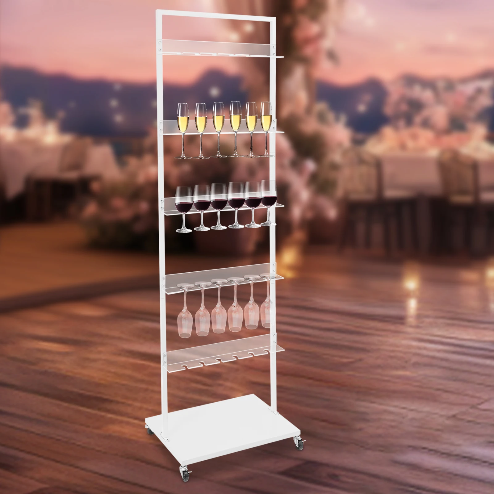 

5-Tier 30-Cup Acrylic Champagne Glass Holder Mobile Champagne Rack Shelf Holder Wall Stand for Home Bar Wedding Party