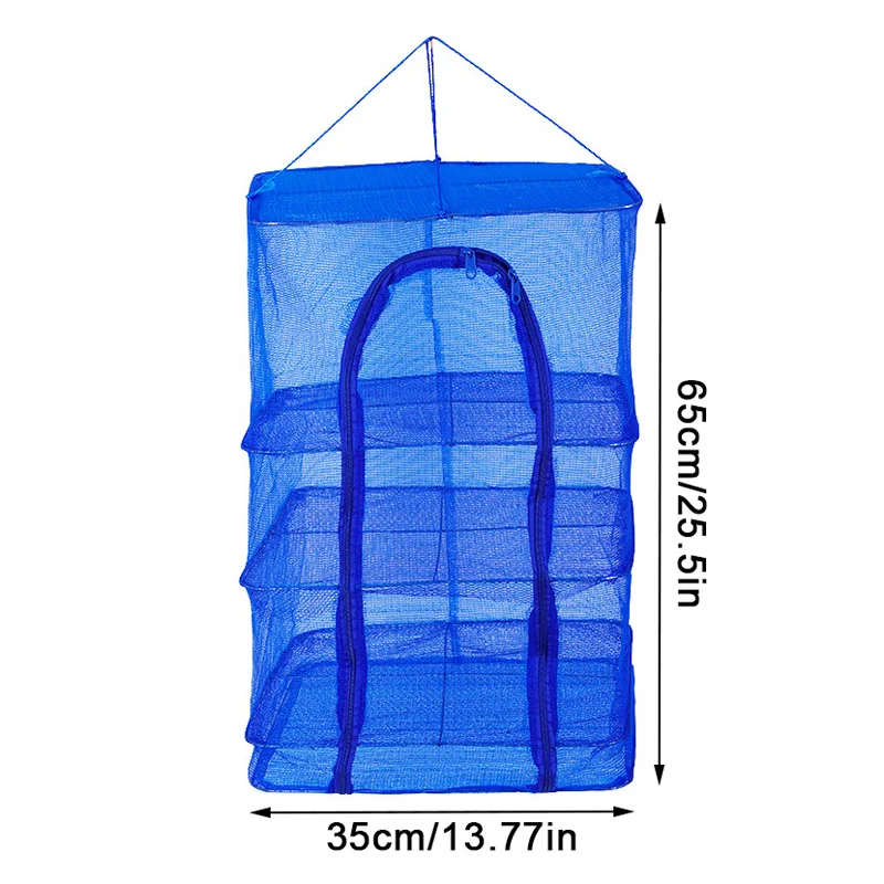 Foldable 3 Layers Drying Net Fish Net Drying Rack Hanging Vegetable Fish Dishes Dryer 35 X 35 X 65cm PE Hanger Fish Net