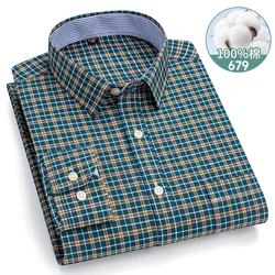 Oxford Men Shirts Long Sleeve 100 Cotton Big Sizes Striped Plaid Shirt Casual Colorful Regular Slim Fit Shirt Men Social Formal