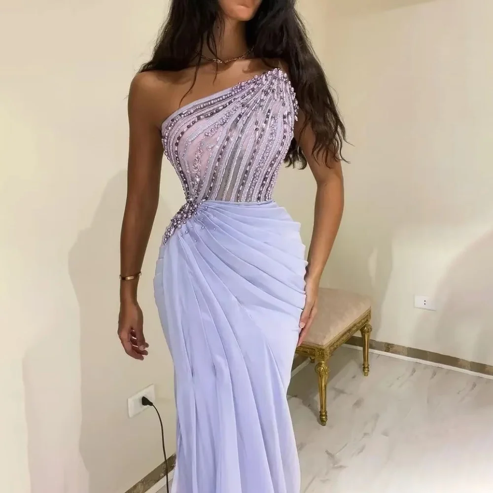 Customized Exquisite Beading Evening Dress Charming Mermaid Prom Dress Elegant Sleeveless Chiffon Party Gown فساتين سهرة فخ