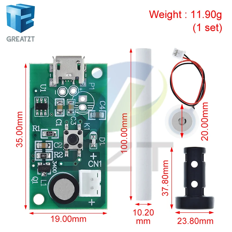 GREATZT USB Mini Humidifier DIY Kits Mist Maker and Driver Circuit Board Fogger Atomization Film Atomizer Sheet image 2