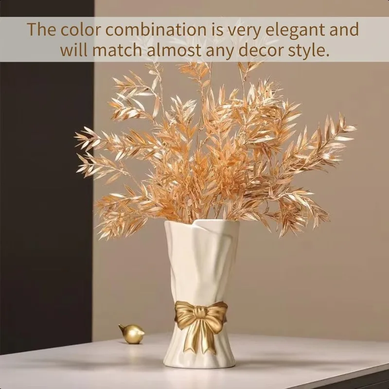 White Vase Home Decoration, Bohemian Style White Ceramic 9.3-Inch Large Vase, Suitable For Ideal Shelf Decoration Living Room