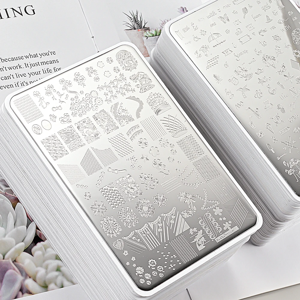 Nail Art Stamping Plate Rose Leaf Butterfly Design Nail Polish Printing Template Tool Stainless Steel Rectangular Printing Plate