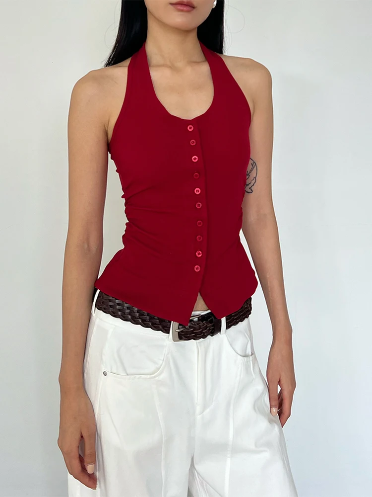 

Women V Neck Button Sleevless Tank Top