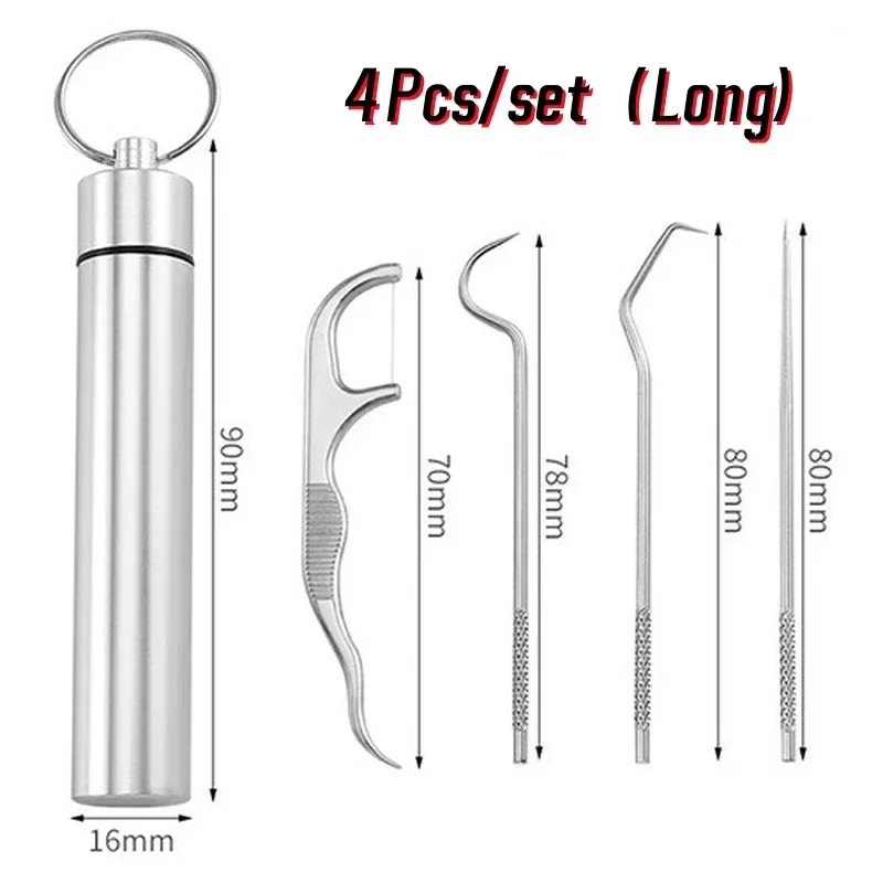 4 قطعة/المجموعة الفولاذ المقاوم للصدأ مسواك فلوسر مجموعة قابلة لإعادة الاستخدام خيط تنظيف الأسنان تخزين صغير مسواك برميل المحمولة تنظيف الأسنان أداة #6