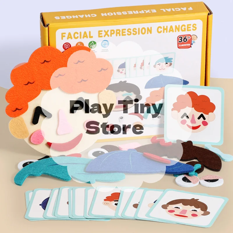 لعبة مونتيسوري لتعبير الوجه للأطفال ألعاب التغيير العاطفي مع 16 قطعة بطاقة ألعاب تعليمية لمرحلة ما قبل المدرسة #1
