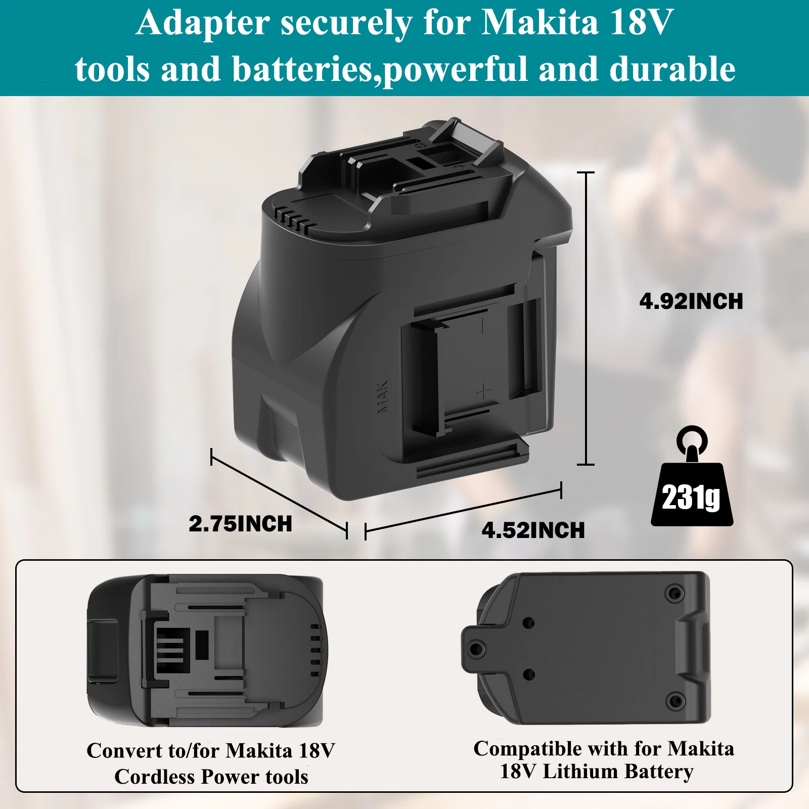 Adapter/Przejściówka do akumulatorów Makita 18V Li-ion MT18MT 2 w 1, kompatybilny z akumulatorami Makita 18V do elektronarzędzi akumulatorowych. — zdjęcie produktu 6