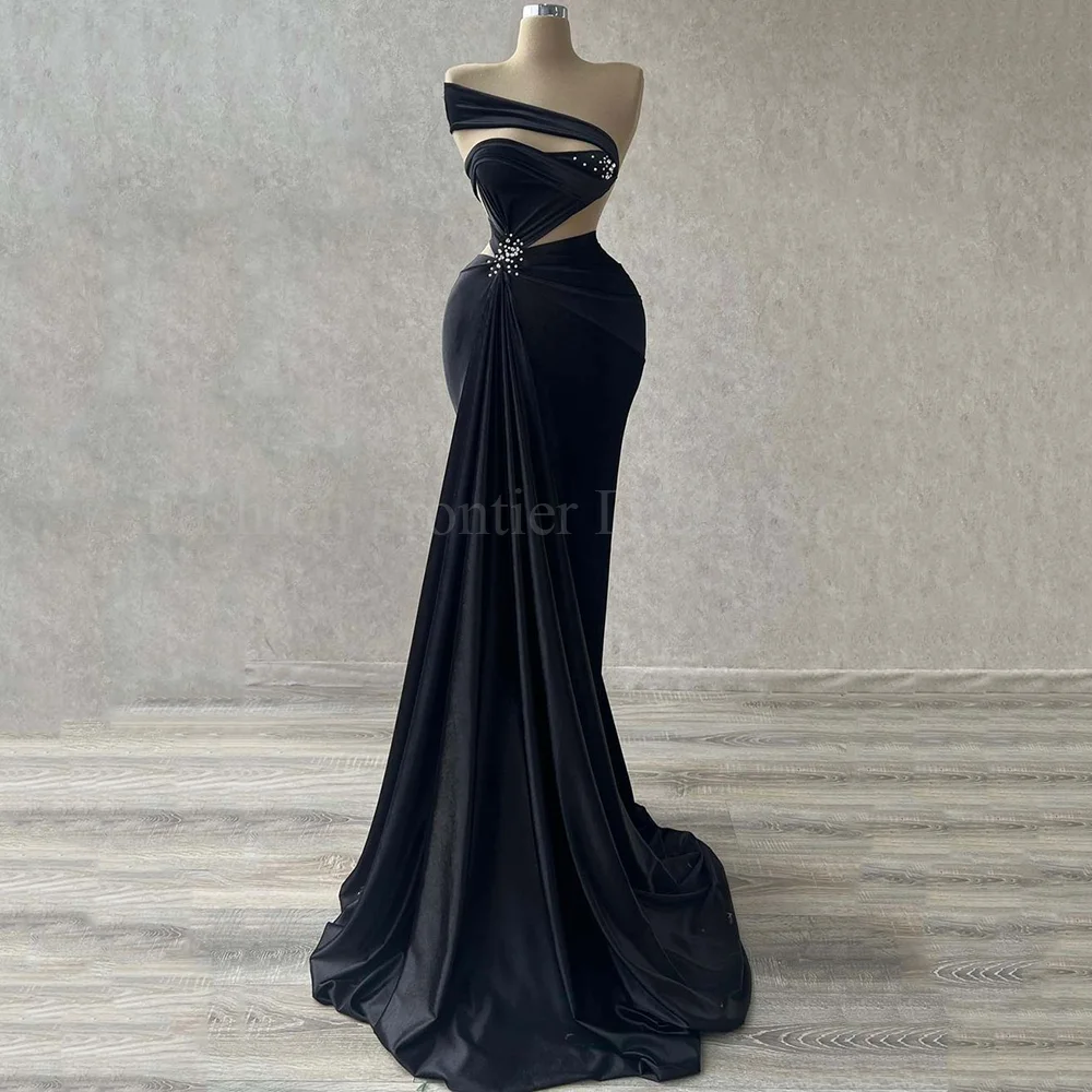 빈티지 민소매 인어 바닥 길이 댄스 파티 드레스 구슬 장식 Strapless 우아한 공식 행사 이브닝 가운 맞춤 제작