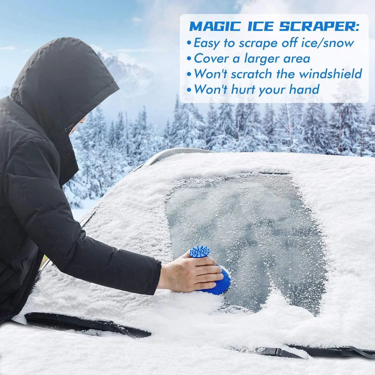 Magical Ice Scrapers for Car Windshield - 2 Pack   Car Ice Scraper with Funnel, Round  Scraper