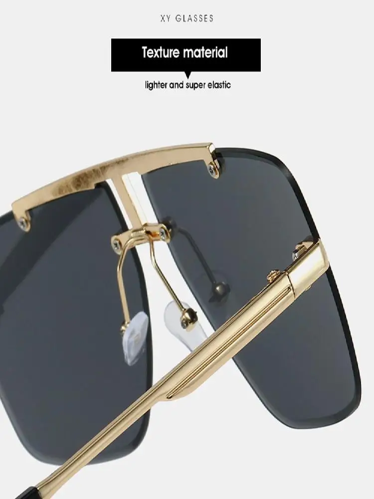 AliExpress Oversized Double Bridge Sunglasses Square Frame Frameless Men's Shades Rimless UV Protection Gradient Lens Sun Glasses