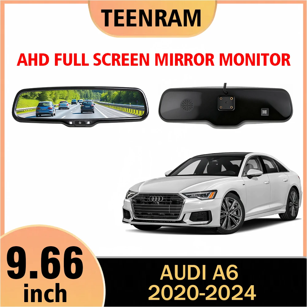 Suitable for Audi A6 2020-2024 9.66Inch Car Digital Rear View Mirror Monitor Full Screen AHD 1080P,RCA / 4PIN Connector