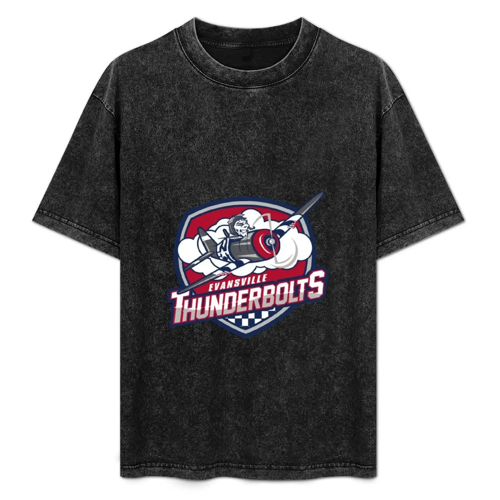 تي شيرت بشعار Evansville Thunderbolts تي شيرت كوري أساسي تي شيرت هدايا جديدة وقمصان صيف 2025 حزمة قمصان رجالي