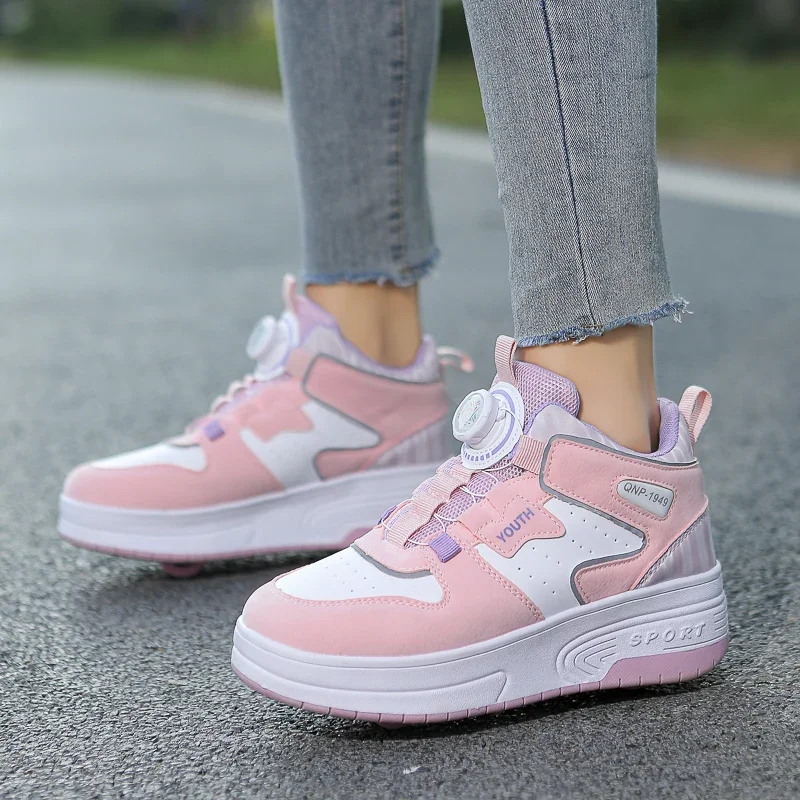 

Children's walking shoes 2024 new double wheel invisible roller skates young primary school children big child swivel buckle