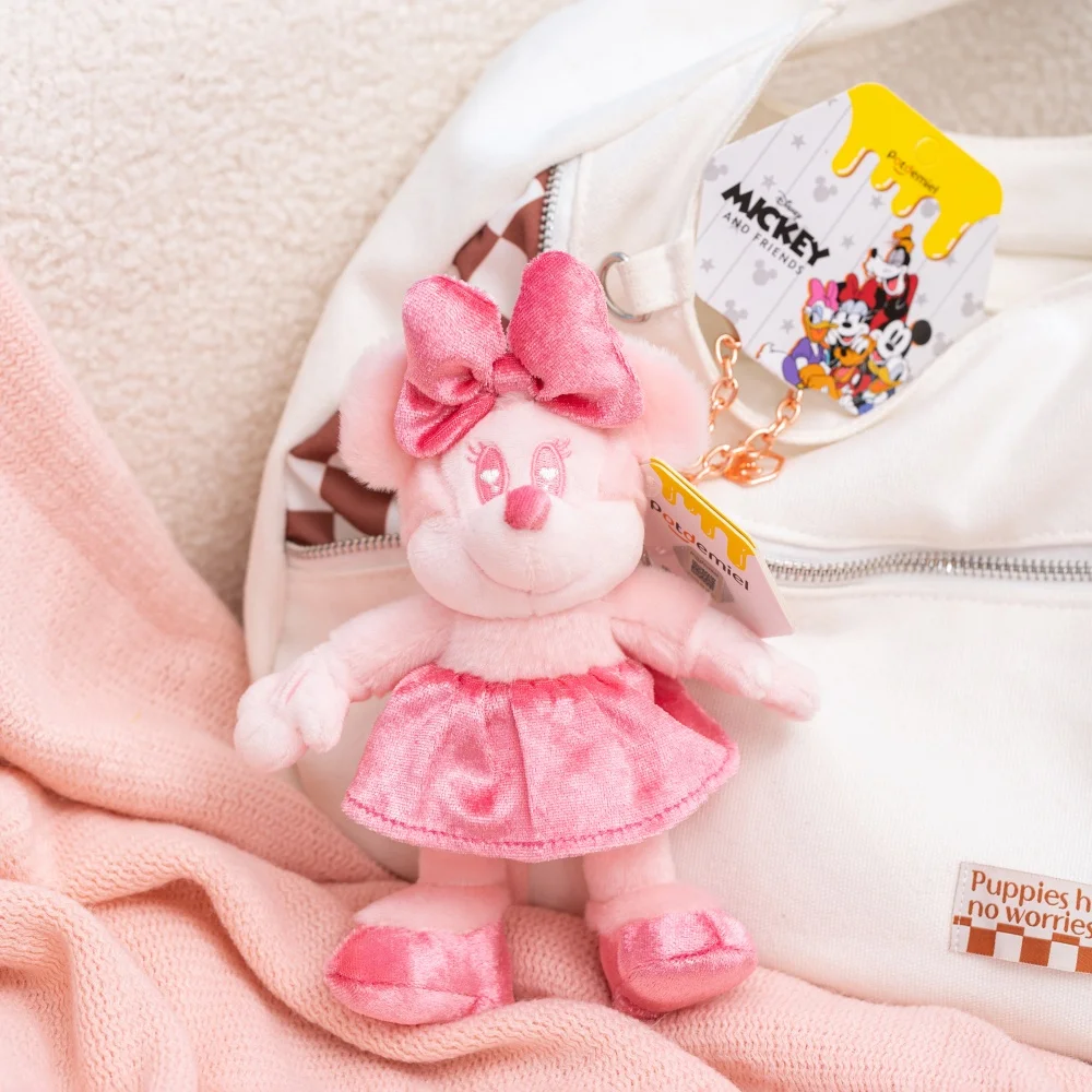 19cm Disney Pink Mickey Mouse Minnie Stitch Plush Pendant Girl Valentine's Day Gift Kawaii Bag Backpack Phone Plush Keyring view 4