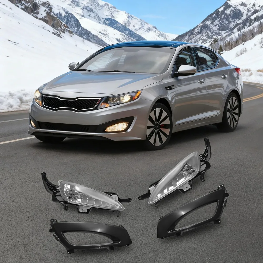 

2Pcs Fog Lamps + 2Pcs Covers for 2011 2012 2013 Kia Optima - Halogen Light Source, For Front Left Right Clear Lens Black Housing
