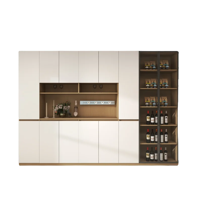 Wine cabinet, dining side cabinet integrated against the wall, living room home solid wood customization, one door to the top, m