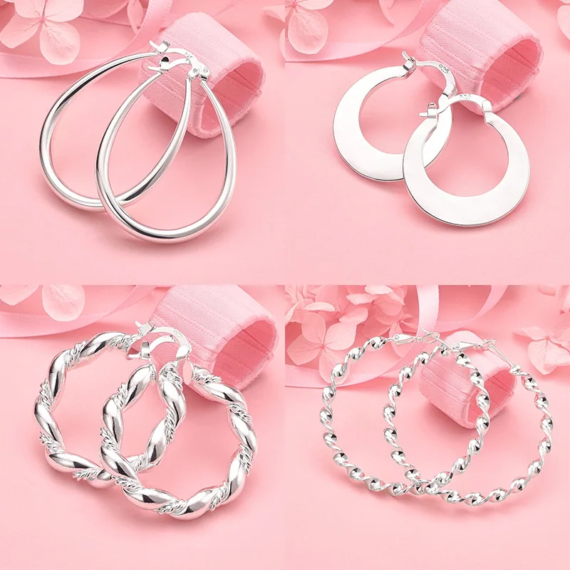 

925 Sterling Silver Fashion Earrings For Women Charm Wedding Party Gift Jewelry Twist Earrings Christmas Gift