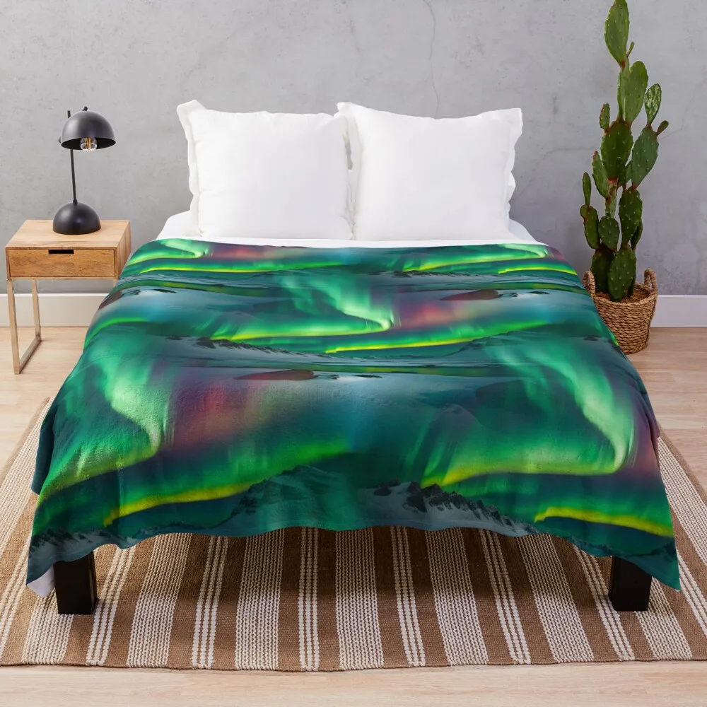 

Green Northern lights, polar lights photo landscape pattern Throw Blanket valentine gift ideas Softest Flannels Blankets