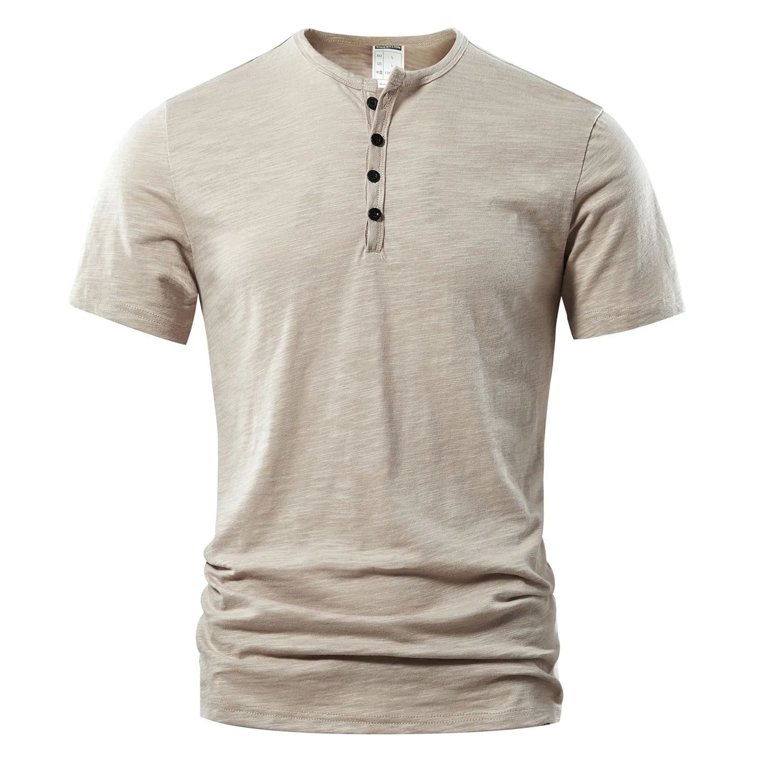 T-shirt męski na co dzień wysokiej jakości letni z krótkim rękawem Henry neck męskie t-shirty moda podstawowa koszulka męska