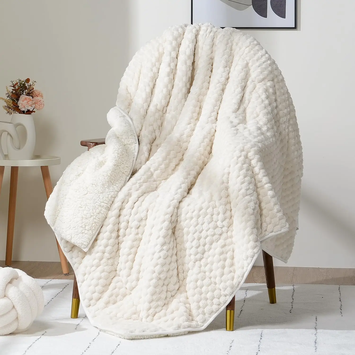 Dual Sided Weighted Blanket 60x80 20lbs, Soft Sherpa & Fleece, Even Weight Distribution, Cozy for Bed & Couch