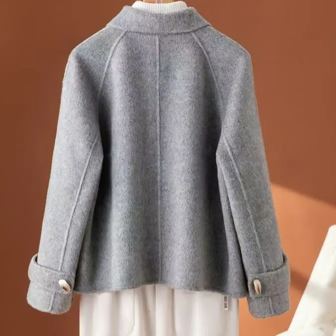 

Осень-зима 2022, женское новое шерстяное пальто с маленьким рогом, корейская версия, модное двустороннее пальто, шерстяное короткое пальто, женская шерстяная куртка