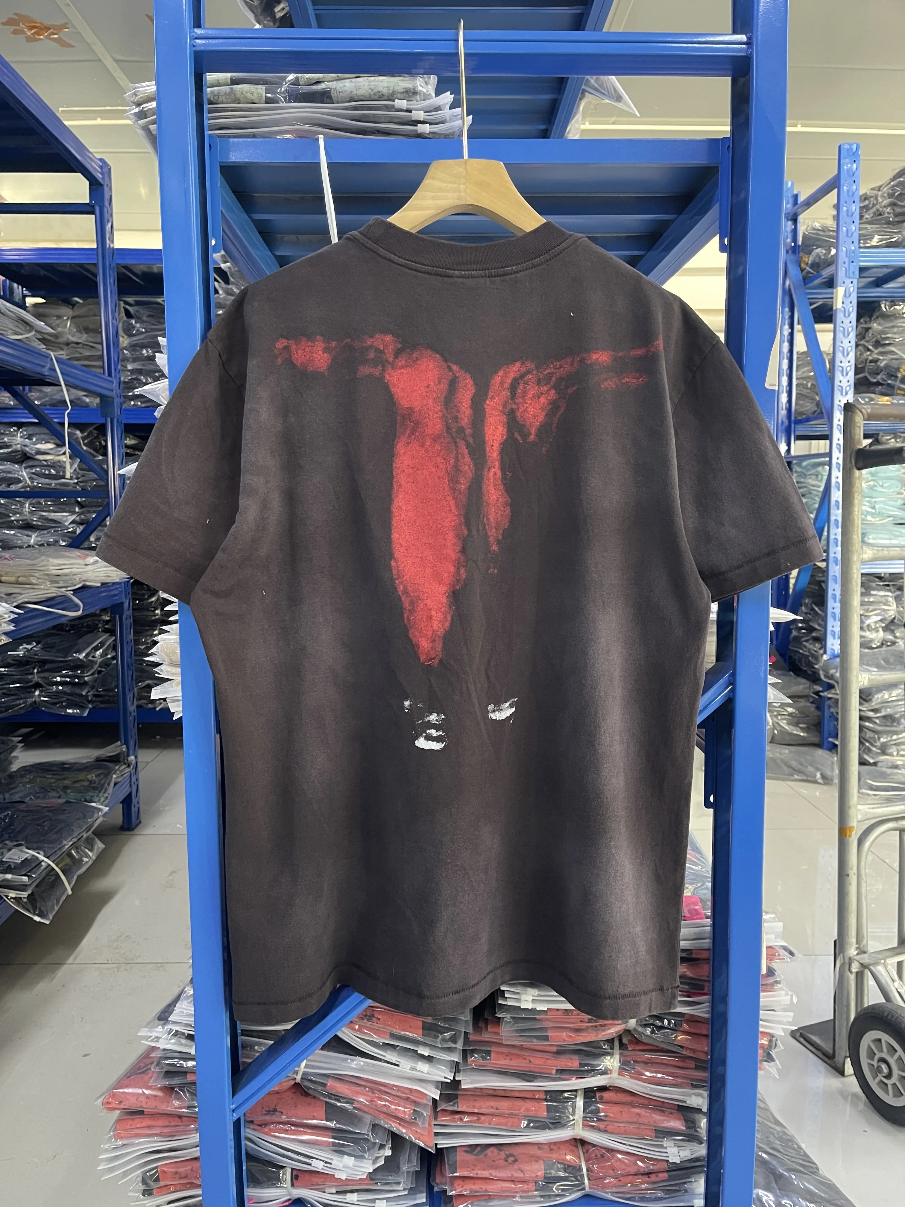 Summer Washed T-shirt Men's Short Sleeves Saint Oversize Hell Skull Bat High Quality Heavyweight Print Tops Clothing Cotton