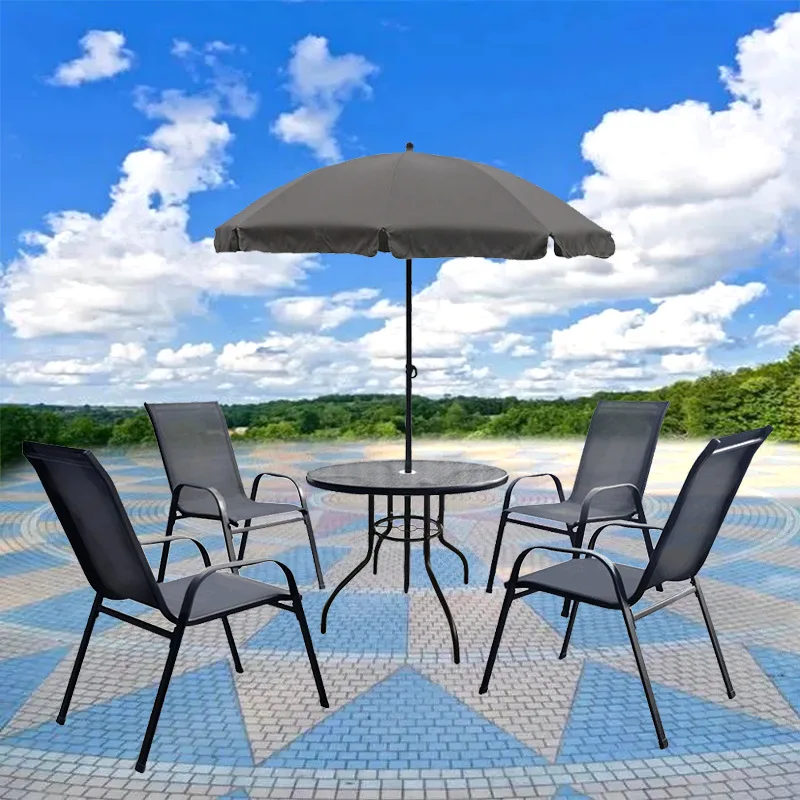 

Manufacturer wrought steel umbrella multifunctional outdoor leisure table and chair set