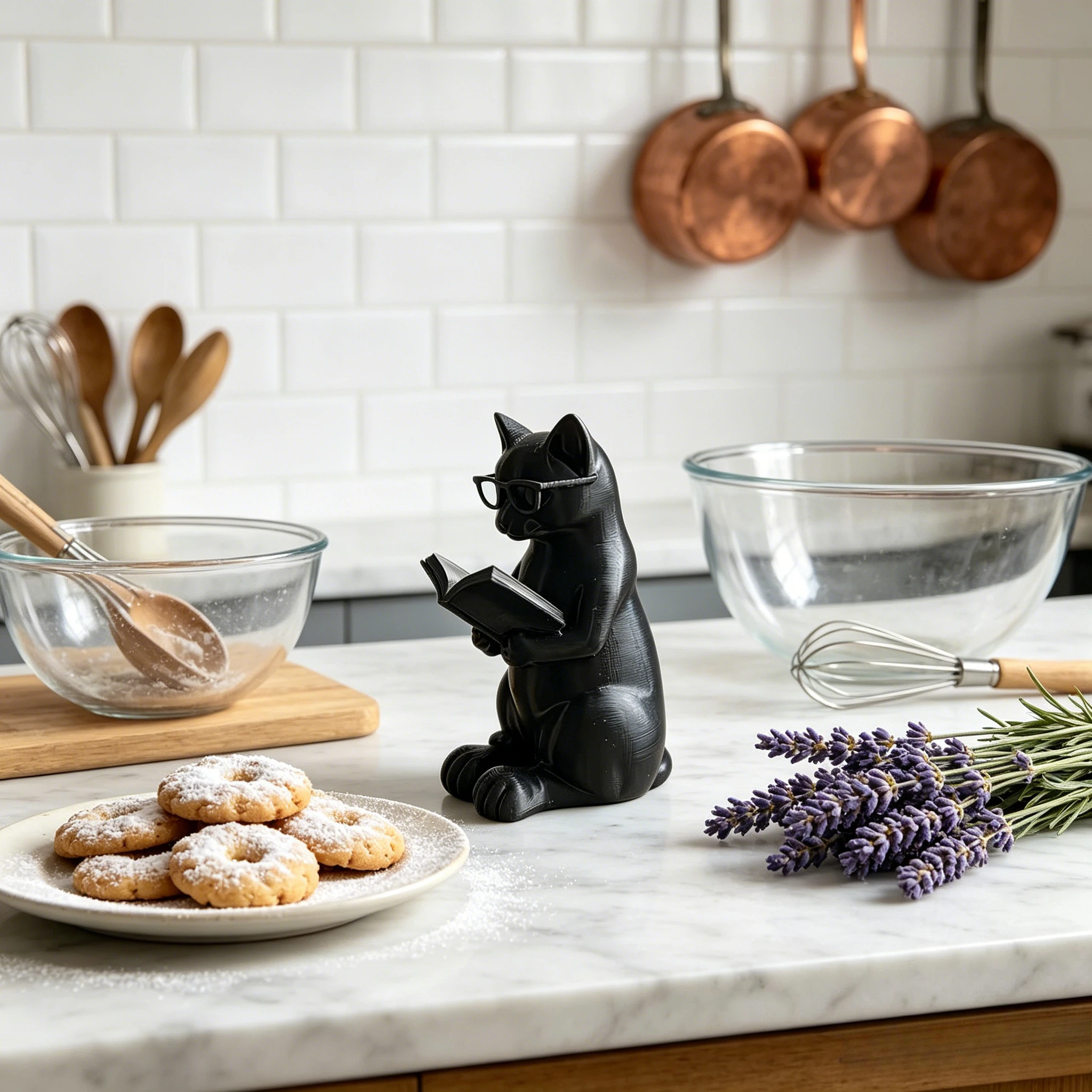 Niedliche Katzenfigur Schwarze Mini-Lesekatzen-Statue Tischdekoration 3D-Gedrucktes Ornament Kleine Skulptur Geschenk für Buchliebhaber Katzen